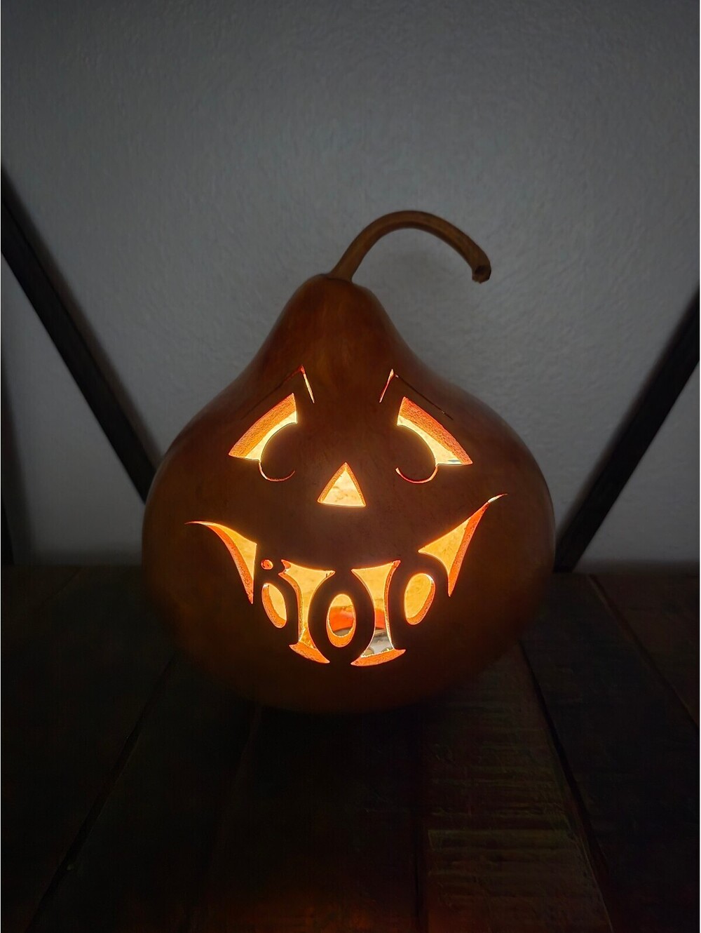 Vintage Primitive Carved Gourd Jack-O-Lantern Boo Halloween Centerpiece 7"